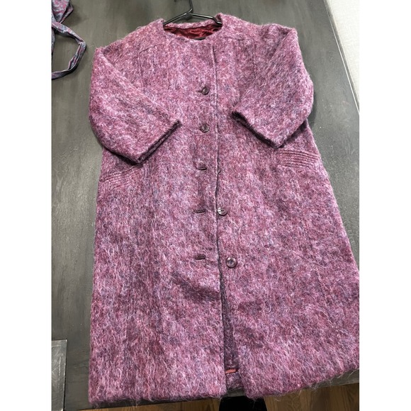 Bardolino Jackets & Blazers - Bardolino Mohair Blend Coat Women's Purple Tweed Button Up‎ Mid Length England